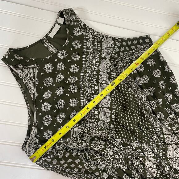 New York & Company Green Maxi Romper Paisley Sleeveless Open Back Size L - Picture 7 of 8